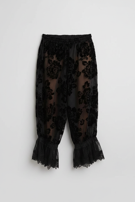 Pantalon Jupe Noir Transparent Fleuri Dentelle Volants - Velours