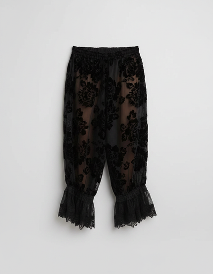 Pantalon Jupe Noir Transparent Fleuri Dentelle Volants - Velours