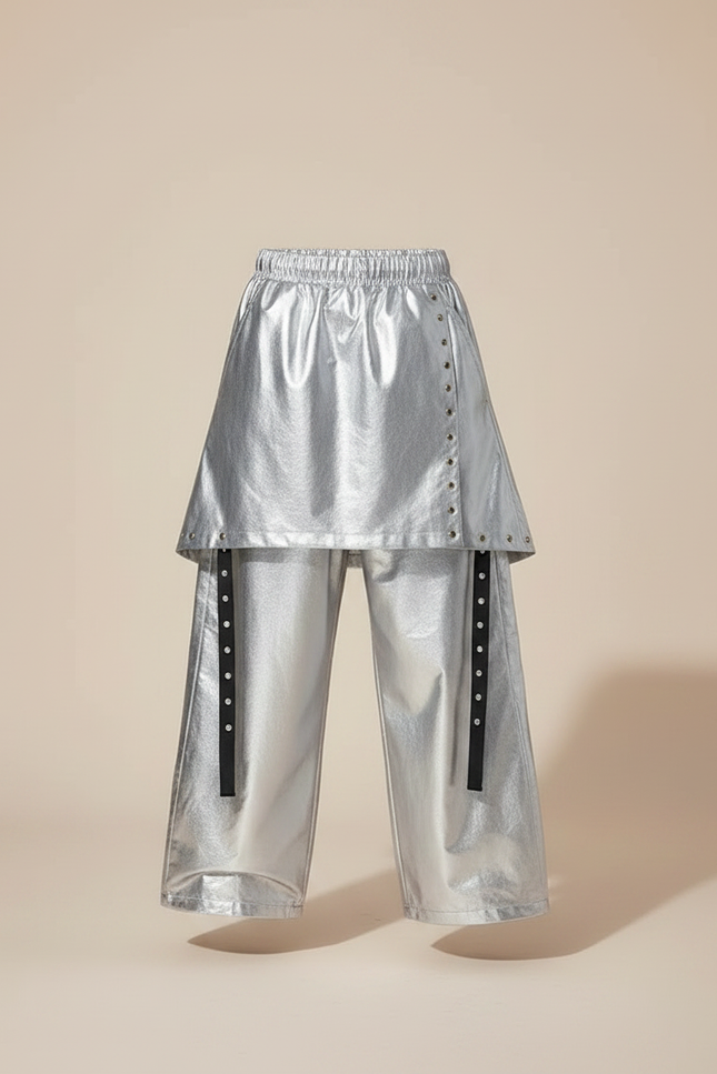 Pantalon Jupe Argenté Brillant Ample Futuriste Garçon - Polyester - vue 3