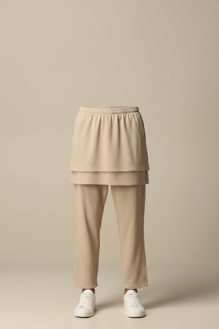 Pantalon Jupe Beige Superposé Décontracté Homme Moderne - Molleton - vue 3