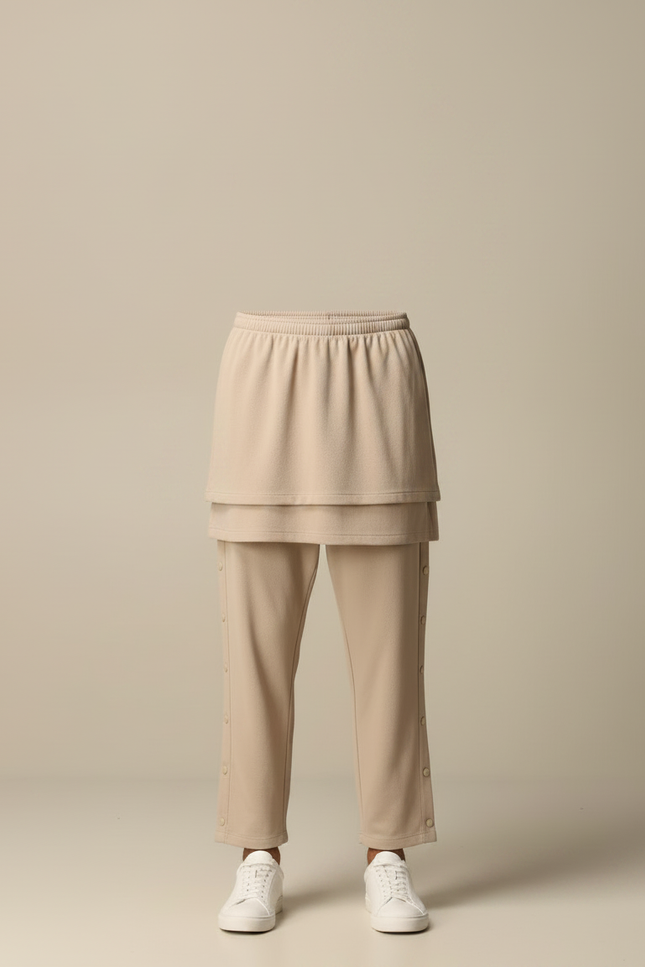 Pantalon Jupe Beige Superposé Décontracté Homme Moderne - Molleton - vue 3