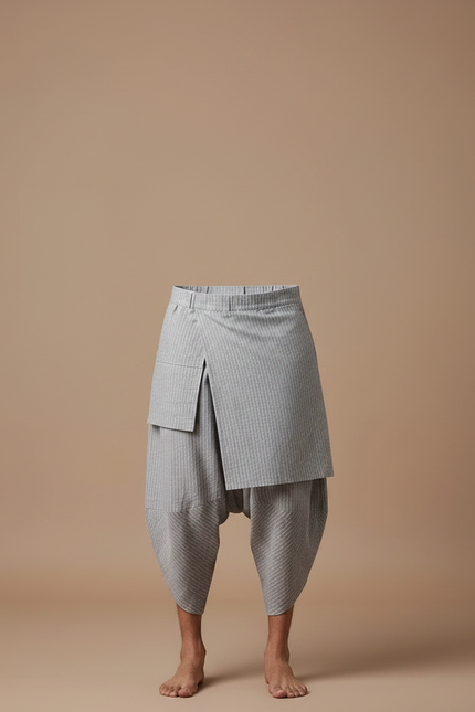 Pantalon Jupe Ethnique - Gris Coton - vue 3