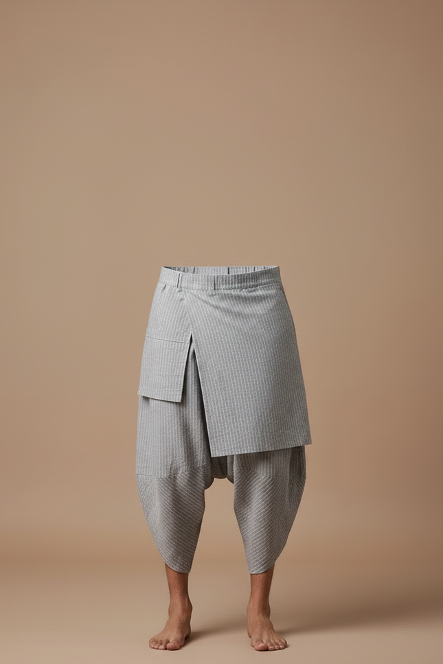 Pantalon Jupe Ethnique - Gris Coton - vue 3