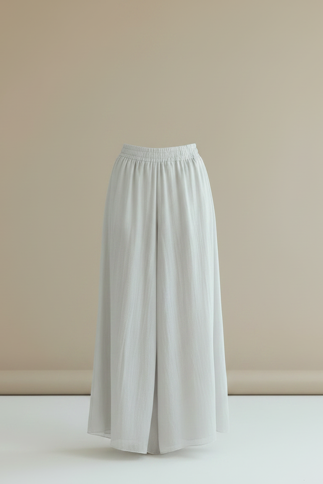 Pantalon Jupe Gris Lin Fluide Ample Élégant - vue 3