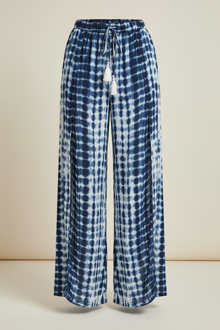 Pantalon Jupe Bleu Tie-dye Fendu Ample Bohème Fluide - Viscose - vue 3