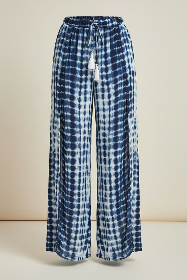 Pantalon Jupe Bleu Tie-dye Fendu Ample Bohème Fluide - Viscose - vue 3
