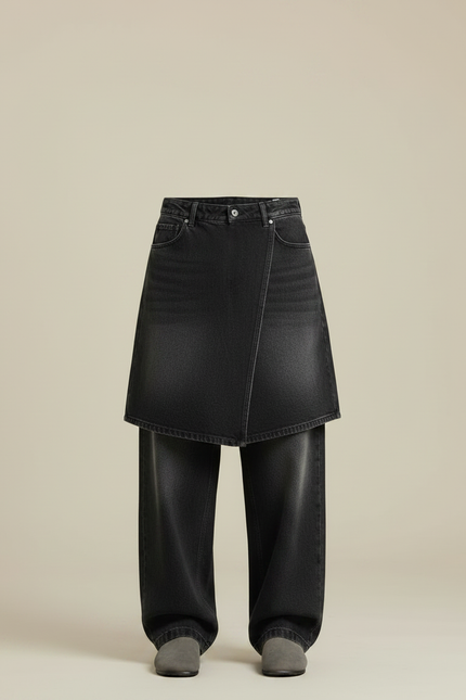 Pantalon Jupe Denim Noir Ample Décontracté Homme - Jean - vue 3