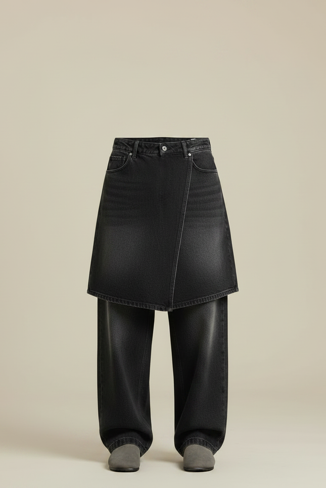 Pantalon Jupe Denim Noir Ample Décontracté Homme - Jean - vue 3