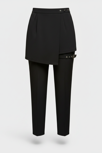 Pantalon Jupe Noir Asymétrique Boucles Élégant Court - Gabardine - vue 3
