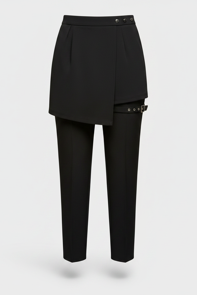 Pantalon Jupe Noir Asymétrique Boucles Élégant Court - Gabardine - vue 3