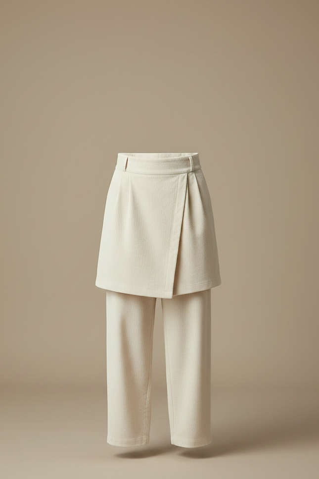 Pantalon Jupe Crème Superposé Ample Élégant Homme - Beige Cordé - vue 3