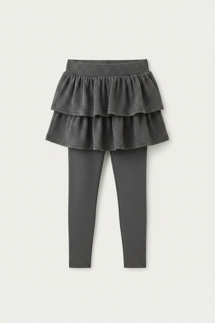 Pantalon Jupe Gris Volants Superposés Confortable Fille - Maille - vue 3