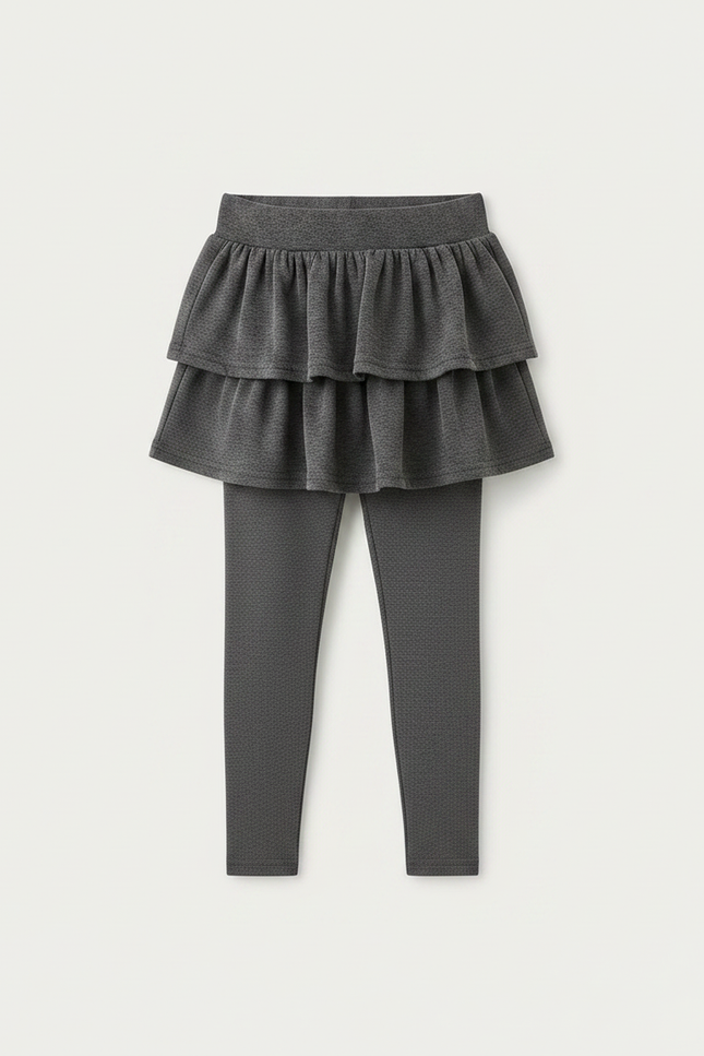Pantalon Jupe Gris Volants Superposés Confortable Fille - Maille - vue 3