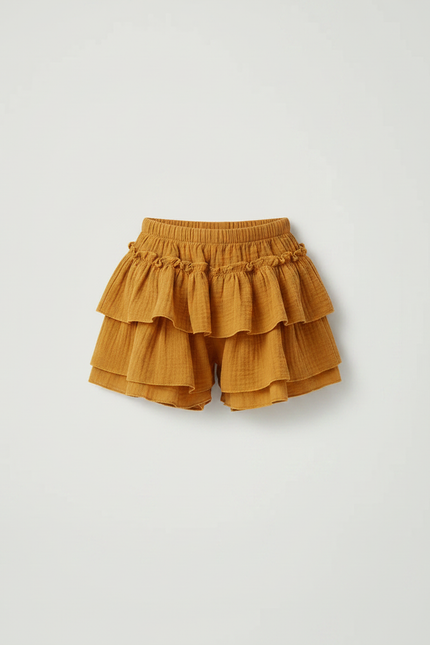 Pantalon Jupe Volants Ample Coton Enfant Ocre - Jaune - vue 3