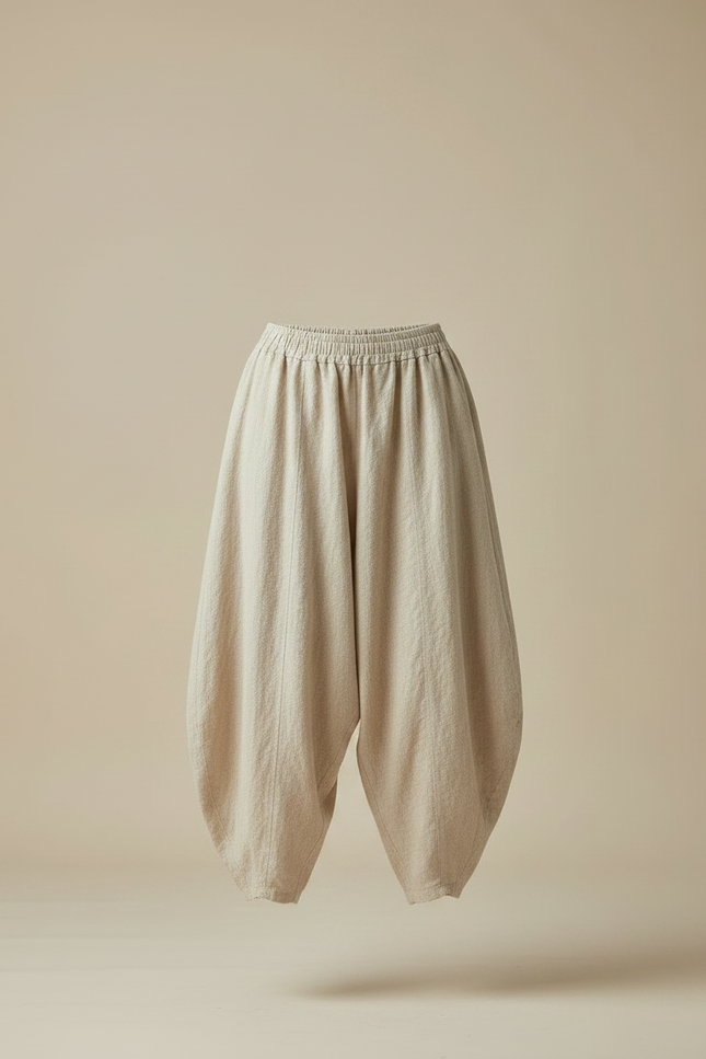 Pantalon Jupe Ample Lin Beige Femme Élégant - vue 3