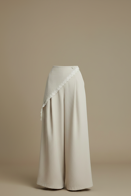 Pantalon Jupe Beige Fluide Dentelle Élégant Ample - Viscose - vue 3