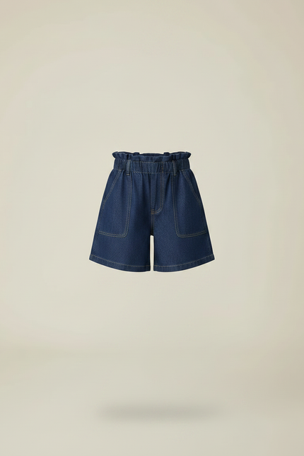 Pantalon Jupe Denim Bleu Ample Élastique Fille - Marine Jean - vue 3