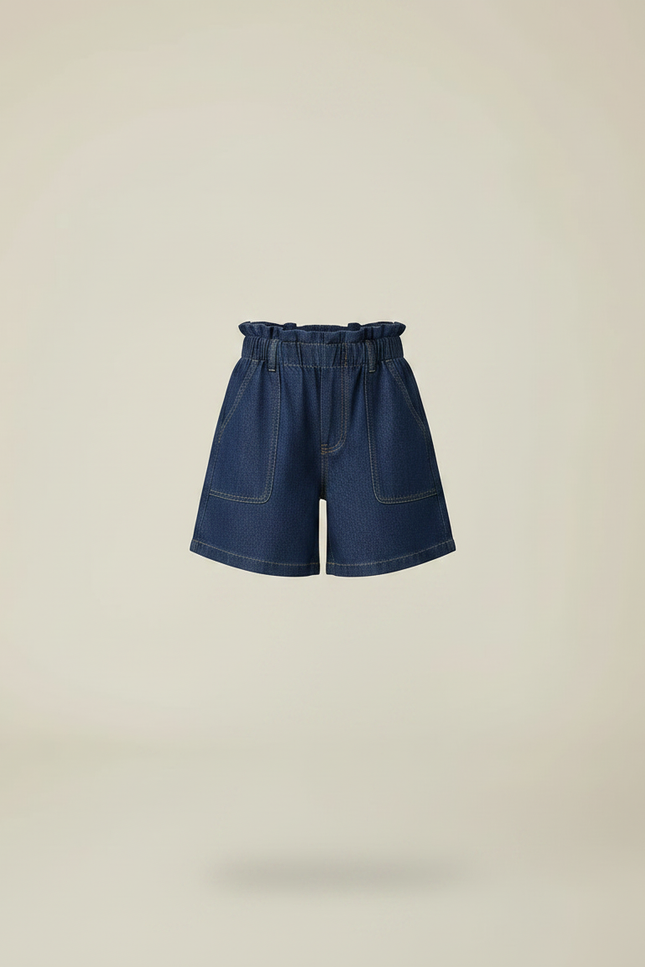 Pantalon Jupe Denim Bleu Ample Élastique Fille - Marine Jean - vue 3