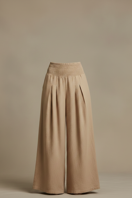 Pantalon Jupe Beige Lin Plissé Ample Fluide - vue 3