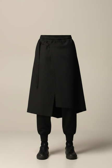 Pantalon Jupe Noir Asymétrique Coton Homme Décontracté - Molleton - vue 3