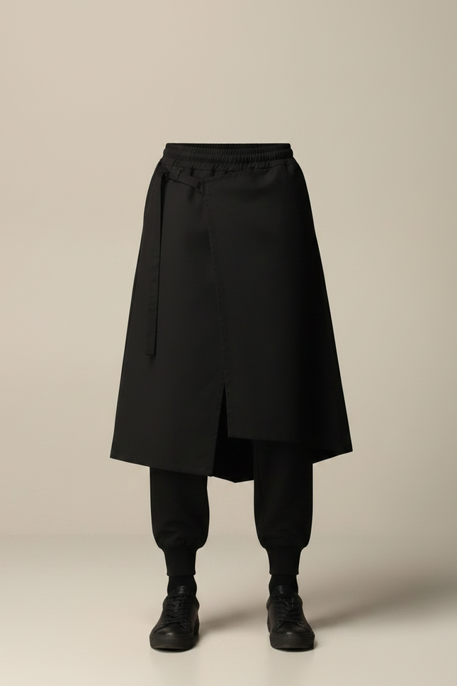 Pantalon Jupe Noir Asymétrique Coton Homme Décontracté - Molleton - vue 3