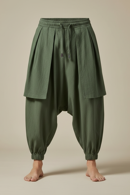 Pantalon Jupe Homme Vert Ample Coton Lin - vue 3