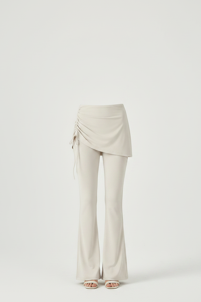 Pantalon Jupe Évasé Intégré Sportif Cordon Beige - Maille - vue 3