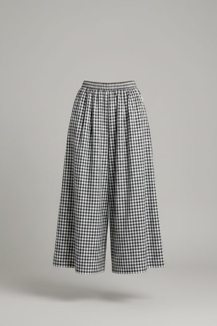 Pantalon Jupe Carreaux Ample Plissé Fluide Élégant - Imprimé Viscose - vue 3
