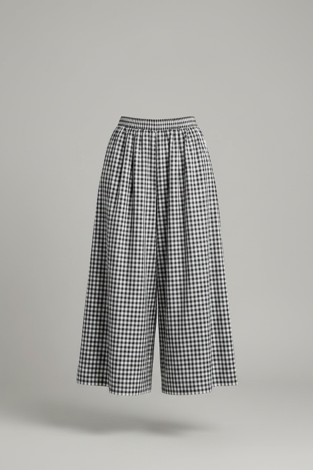 Pantalon Jupe Carreaux Ample Plissé Fluide Élégant - Imprimé Viscose - vue 3