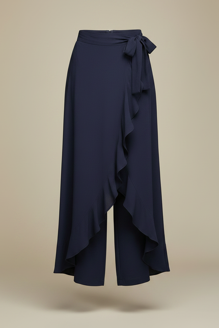 Pantalon Jupe Bleu Marine Fluide Volants Élégant - Viscose - vue 3