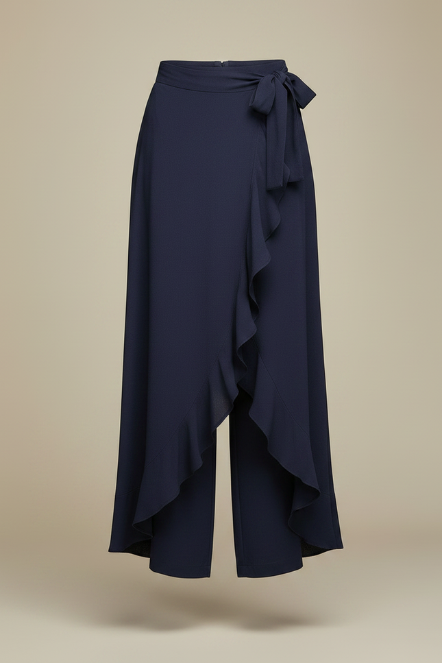 Pantalon Jupe Bleu Marine Fluide Volants Élégant - Viscose - vue 3