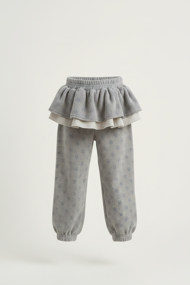 Pantalon Jupe Gris Volants Superposés Polaire Étoiles - Polyester - vue 3