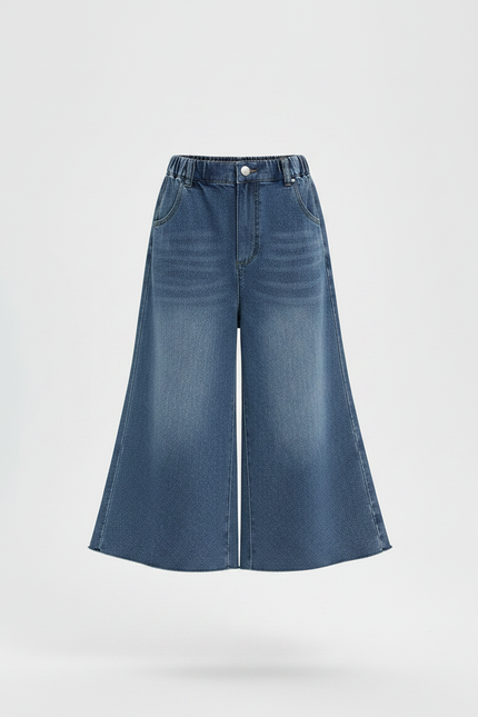 Pantalon Jupe Denim Bleu Ample Évasé Fille - Jean - vue 3