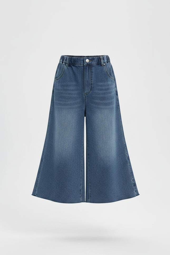 Pantalon Jupe Denim Bleu Ample Évasé Fille - Jean - vue 3