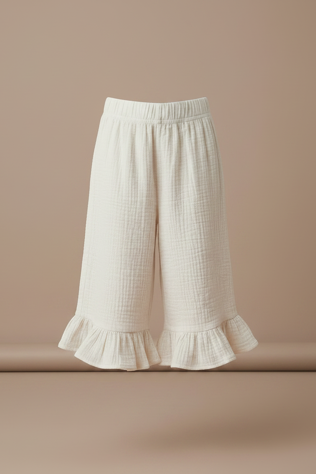 Pantalon Jupe Beige Coton Volants Fille Décontracté - vue 3