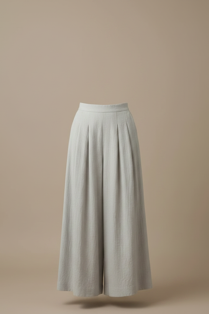 Pantalon Jupe Gris Lin Plissé Fluide Femme - vue 3