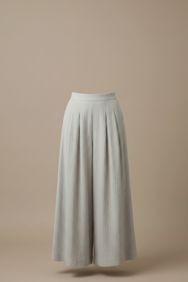 Pantalon Jupe Gris Lin Plissé Fluide Femme - vue 3
