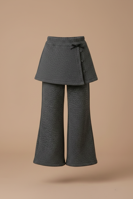 Pantalon Jupe Gris Superposé Ample Molletonné Fille - vue 3