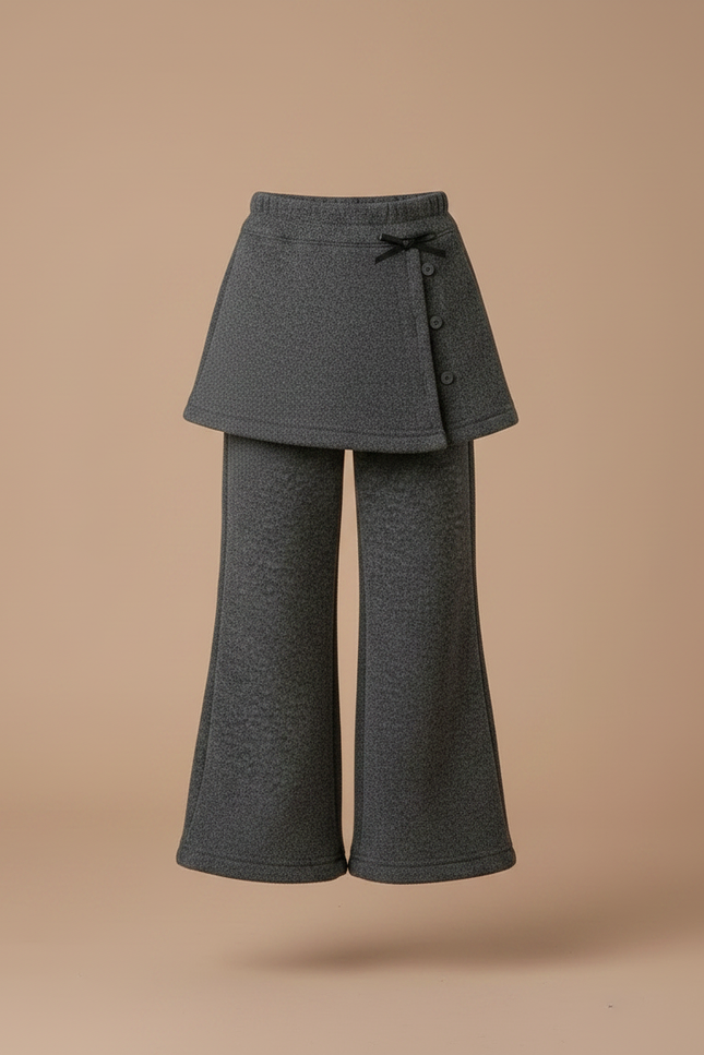 Pantalon Jupe Gris Superposé Ample Molletonné Fille - vue 3