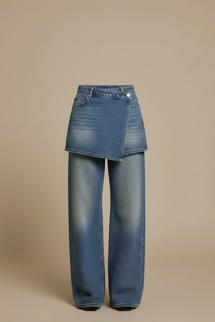 Pantalon Jupe Jean Bleu Large Déstructuré Décontracté - vue 3