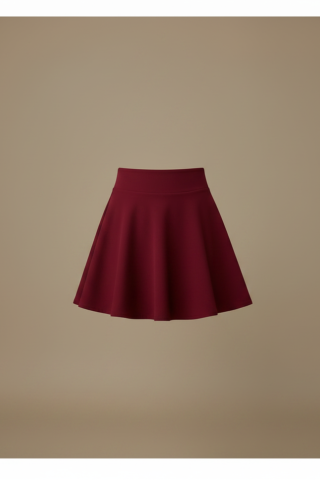 Pantalon Jupe Rouge Évasée Courte Taille Haute - Bordeaux Polyester - vue 3