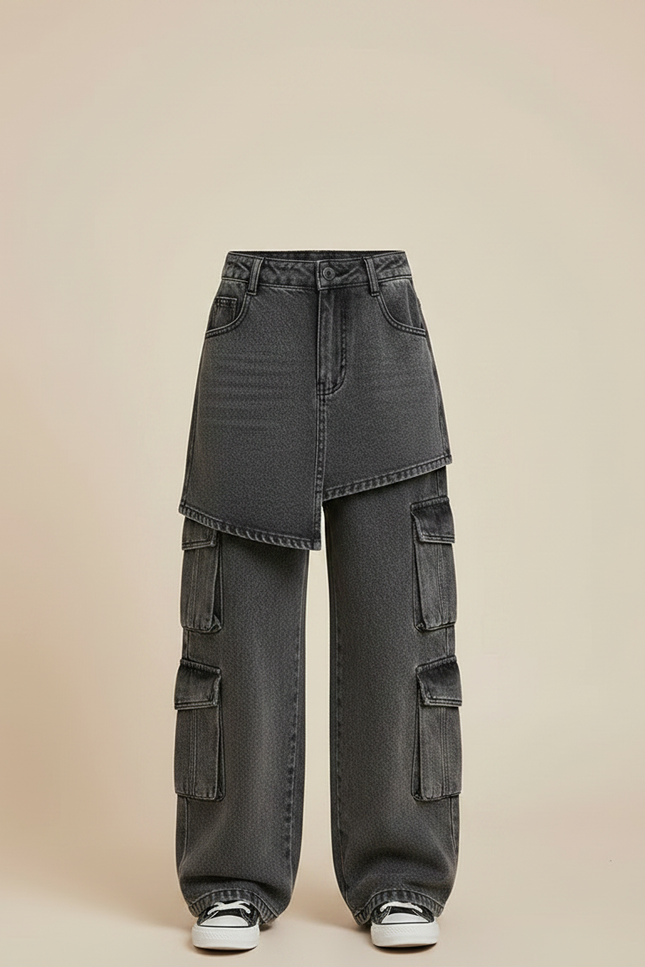 Pantalon Jupe Cargo Denim Asymétrique Garçon Gris - Jean - vue 3