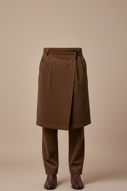Pantalon Jupe Marron Velours Plissé Superposé Homme - Cordé - vue 3