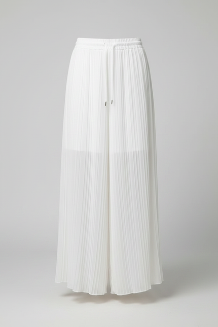 Pantalon Jupe Blanc Fluide Plissé Ample Femme Élégant - Polyester - vue 3
