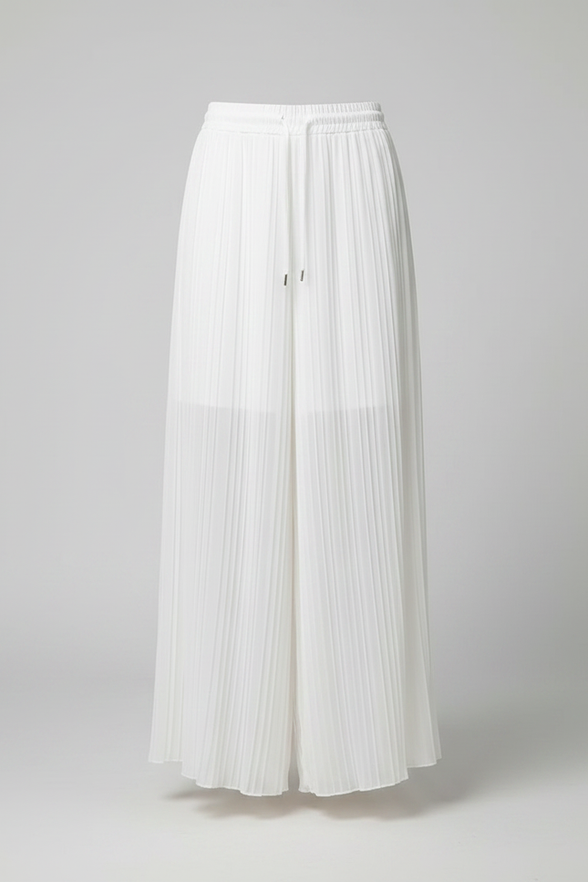 Pantalon Jupe Blanc Fluide Plissé Ample Femme Élégant - Polyester - vue 3