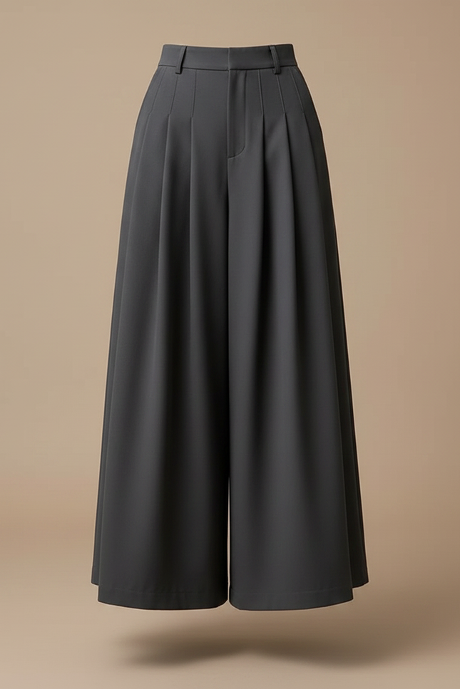 Pantalon Jupe Gris Plissé Ample Taille Haute Élégant - Polyester - vue 3