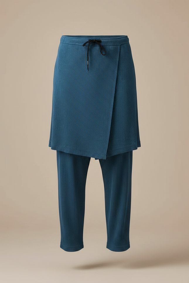 Pantalon Jupe Plissé Bleu Asymétrique Décontracté Homme - Polyester - vue 3