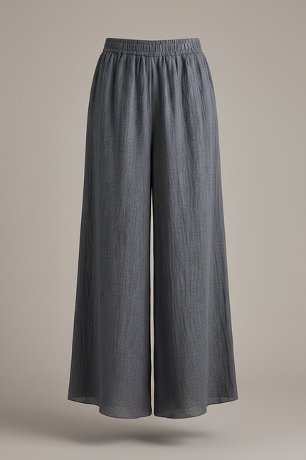 Pantalon Jupe Gris Ample Lin Fluide Femme - vue 3