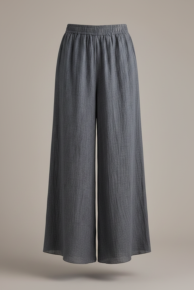 Pantalon Jupe Gris Ample Lin Fluide Femme - vue 3