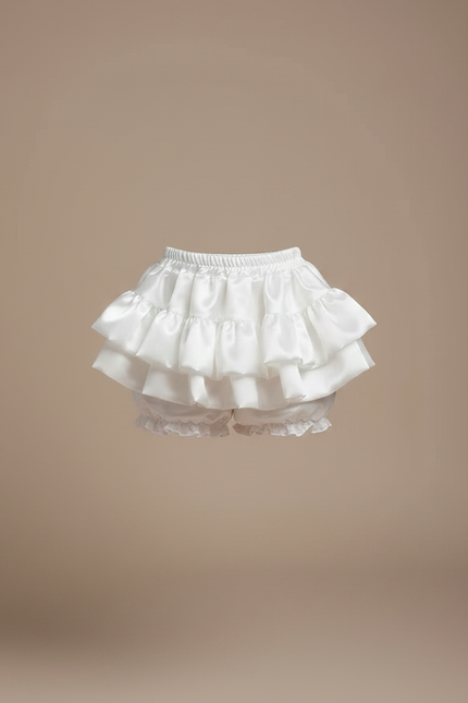 Pantalon Jupe Blanc Satin Volants Bouffant Court - vue 3